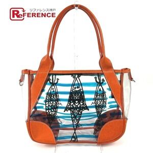 PRADA beach bag logo triangle plate tote shoulder vinyl leather orange